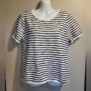 Saks Fifth Avenue Blue and White Striped Short Sleeve Top, Size Small